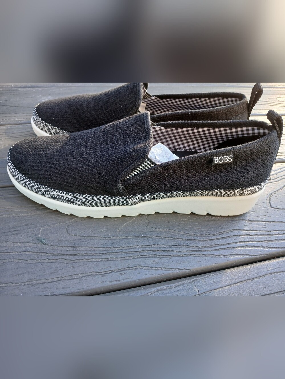 Skechers BOBS Slip-On Loafers in Black with White Sole